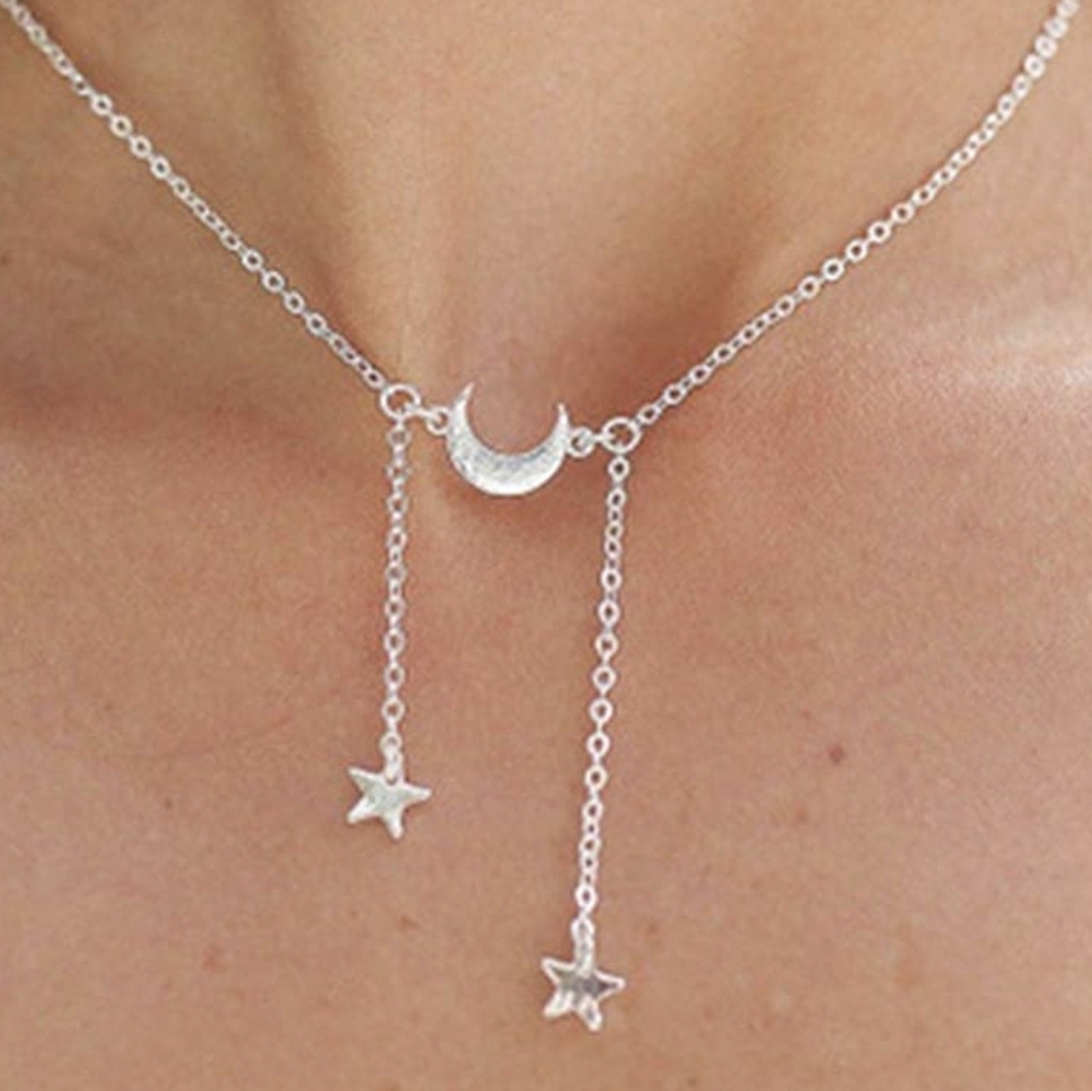 Silvertone Moon Star Choker Necklace - Picture 4 of 4